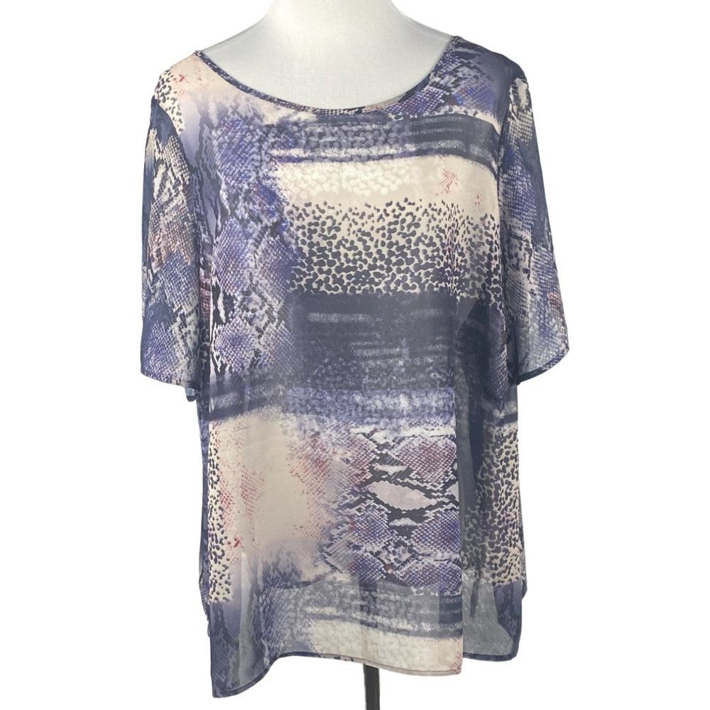 Autograph Blouse Women 18 UK 22 Flowy Sheer Top Purple Short Sleeve Pullover